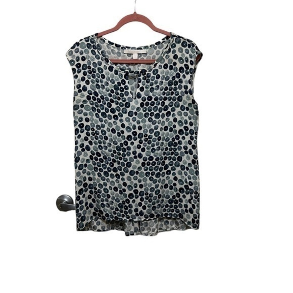 Nordstrom Collection sleeveless blue & white dotted stretch silk blouse / shell
